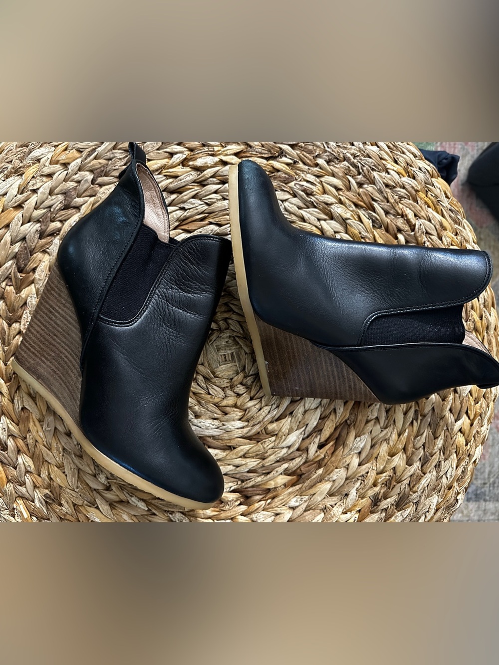 Coach “Farrah” Black Leather Wedge Booties Size 8 - Picture 2 of 9